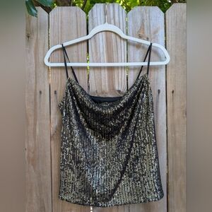 Banana Republic Gold and Black Sequin Cowl Neck Tank Top NWT